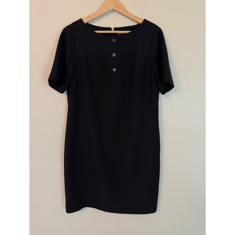 Karl Lagerfeld Paris Black Shift Dress Button Detail Short Sleeve Size 8 - Picture 3 of 10